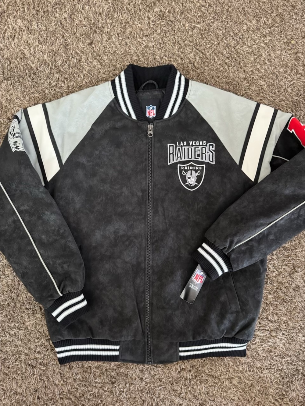 NFL Las Vegas Raiders Black & White Varsity Bomber Jacket